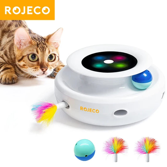 2 in 1 Smart Cat Toys Automatic Feather Fun Ball Toy Set for Cat Dog 5 Modes Electronic Interactive Pet Toy Accessories