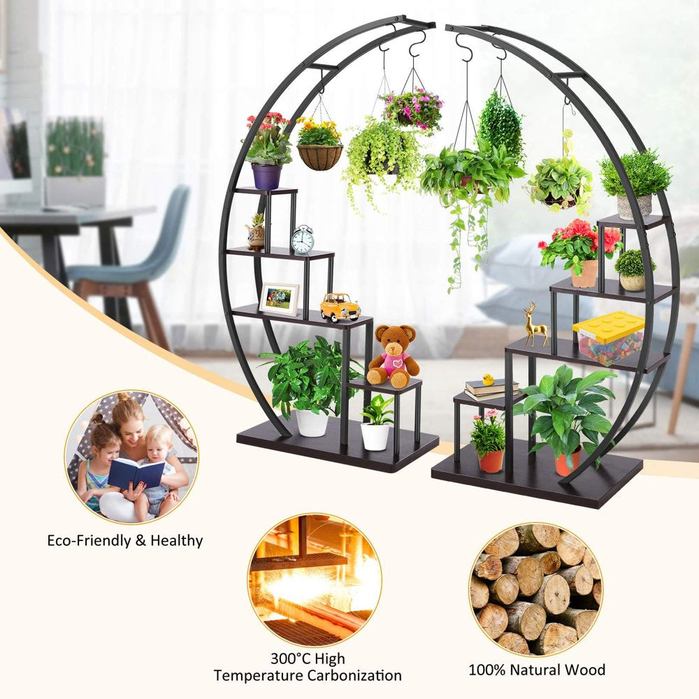 5 Tier Plant Stand for Indoor Plants, Half Moon Shape Plant Shelf with Hanging Hook, Multiple Planter Display for Home Decor, Living Room, Balcony, and Bedroom