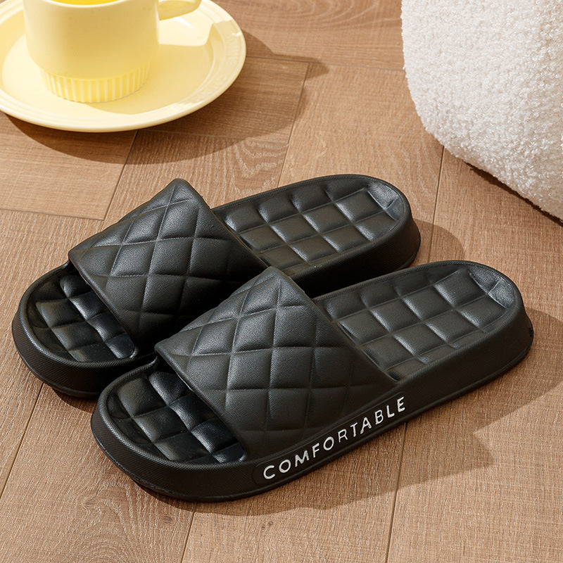 Home Slippers With Plaid Design Soft-soled Silent Indoor Floor Bathing Slippers Women House Shoes Summer