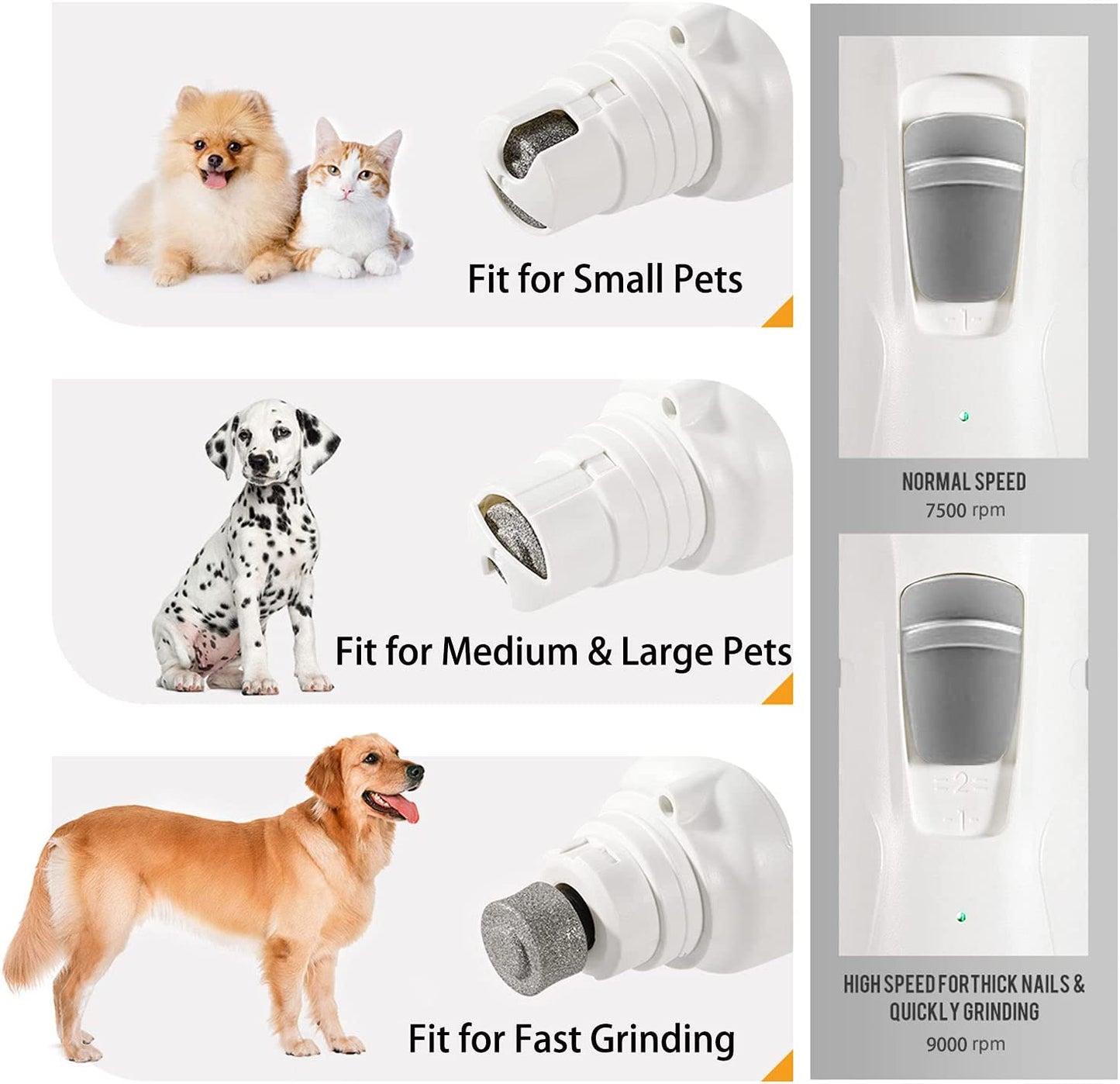 Pet Nail Grinder with LED Light & 2 Grinding Heads, 2-Speed Low Noise & More Powerful Dog Nail Grinder, Pet Nail Trimmer File, Painless Paw Claw Care, Quiet Toenail Grooming Tool for L/M/S Dogs/Cats