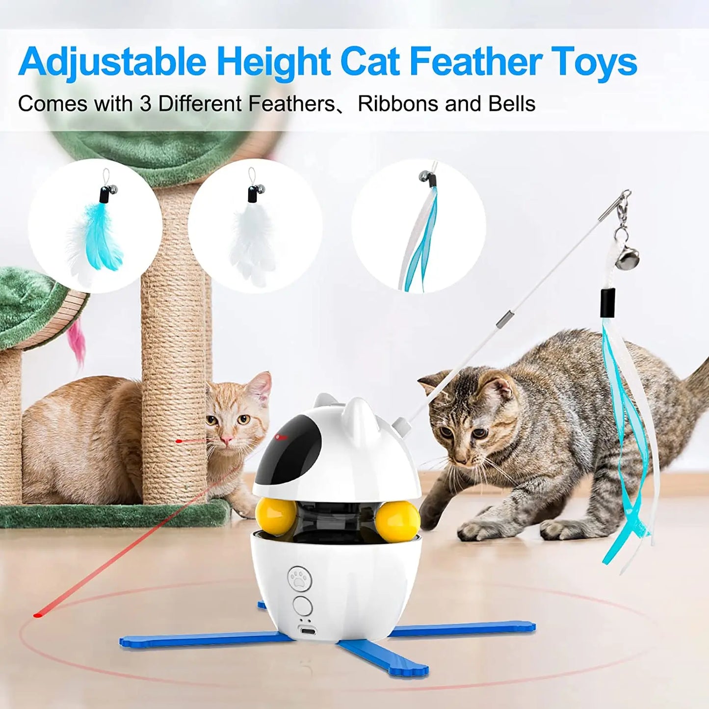 Interactive Cat Toys, 4-In-1 Cat Feather Toy Cat Laser Toys and Cat Ball Toys, Interactive Cat Toys for Indoor Cats Toy